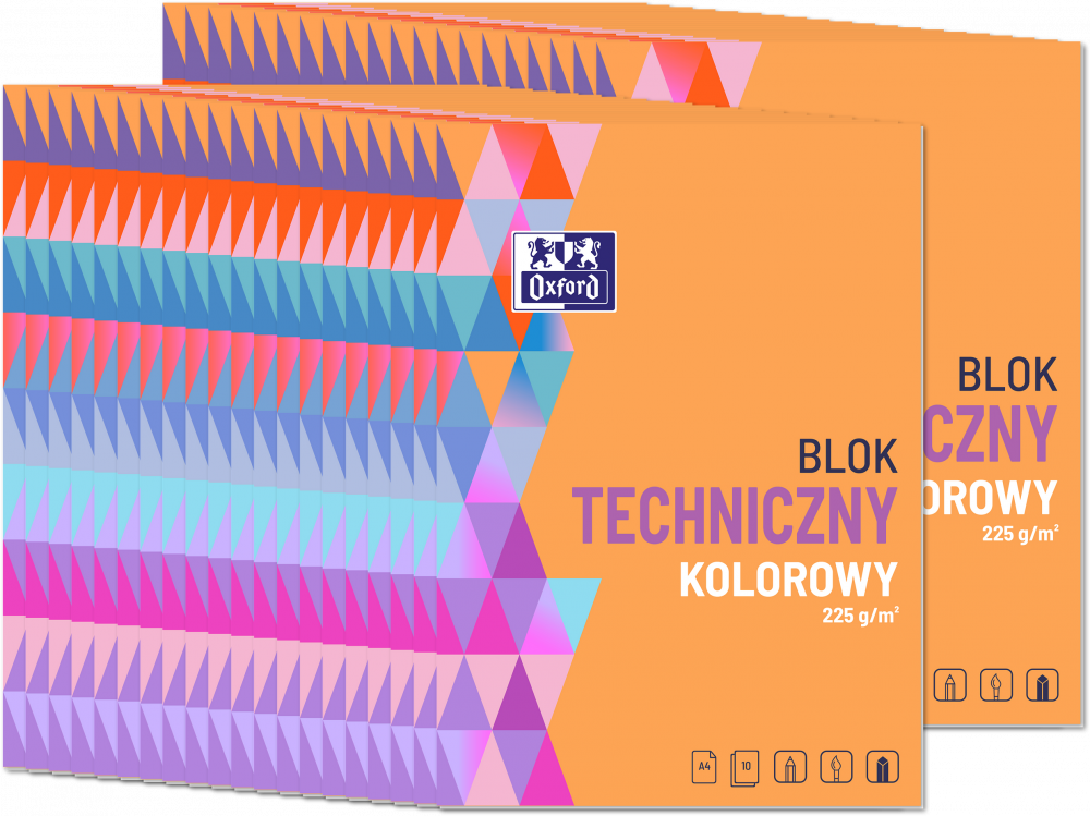 40x Blok techniczny, A4, 10 kartek, kolorowy, barwiony w masie