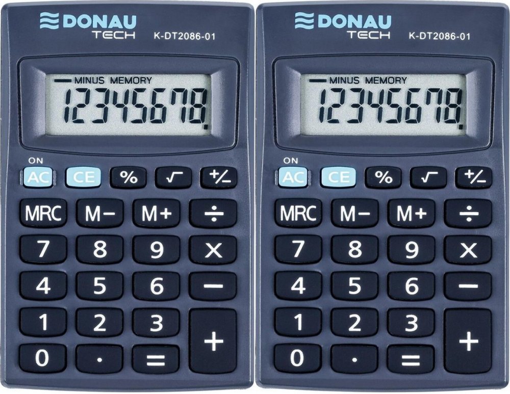 2x Mały kalkulator kieszonkowy Donau Tech, 8-cyfr, 85x56x9 mm, czarny