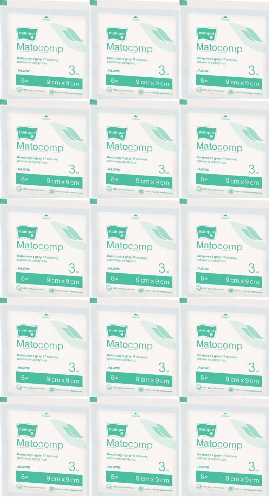 15x Kompresy gazowe jałowe Matopat Matocomp, 9x9cm, 3 sztuki