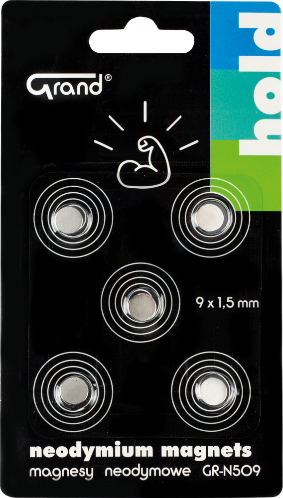 Magnesy neodymowe Grand GR-N509, 9mm, 5 sztuk, srebrny