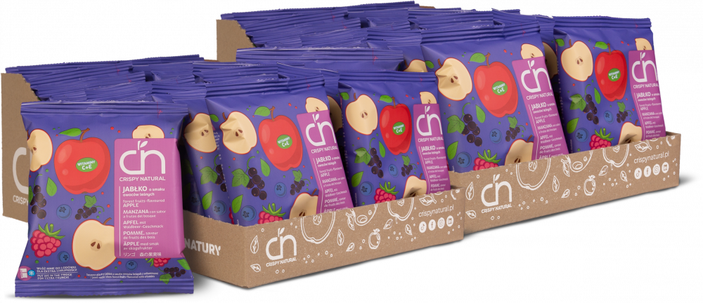 48x Suszone owoce Crispy Natural Jabłka ze smakiem, owoce leśne, chipsy, 18g