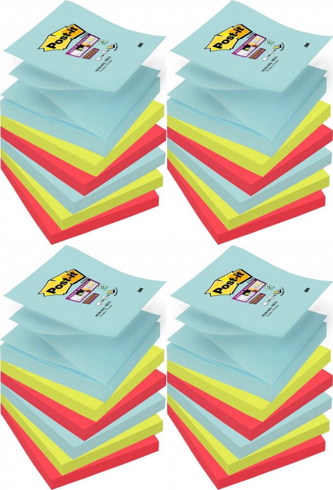 4x Karteczki samoprzylepne Post-it Super Sticky Z-Notes Miami, 76x76mm, 6x90 karteczek, mix kolorów
