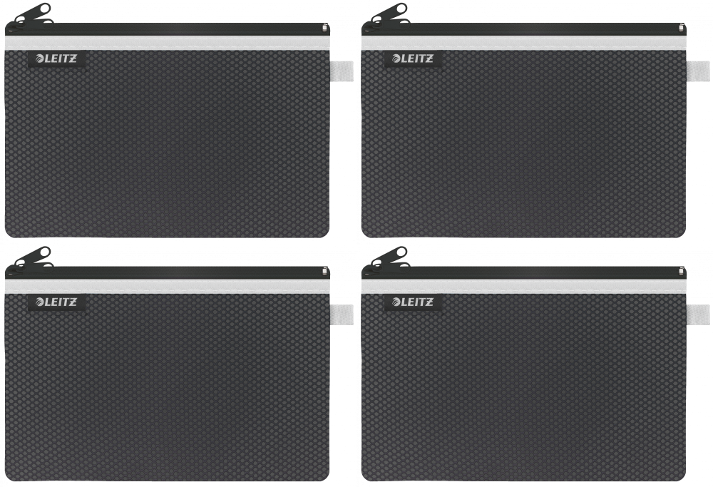 4x Koszulka/saszetka z suwakiem Leitz Wow, 2 przegródki, rozmiar L, 1 sztuka, czarny