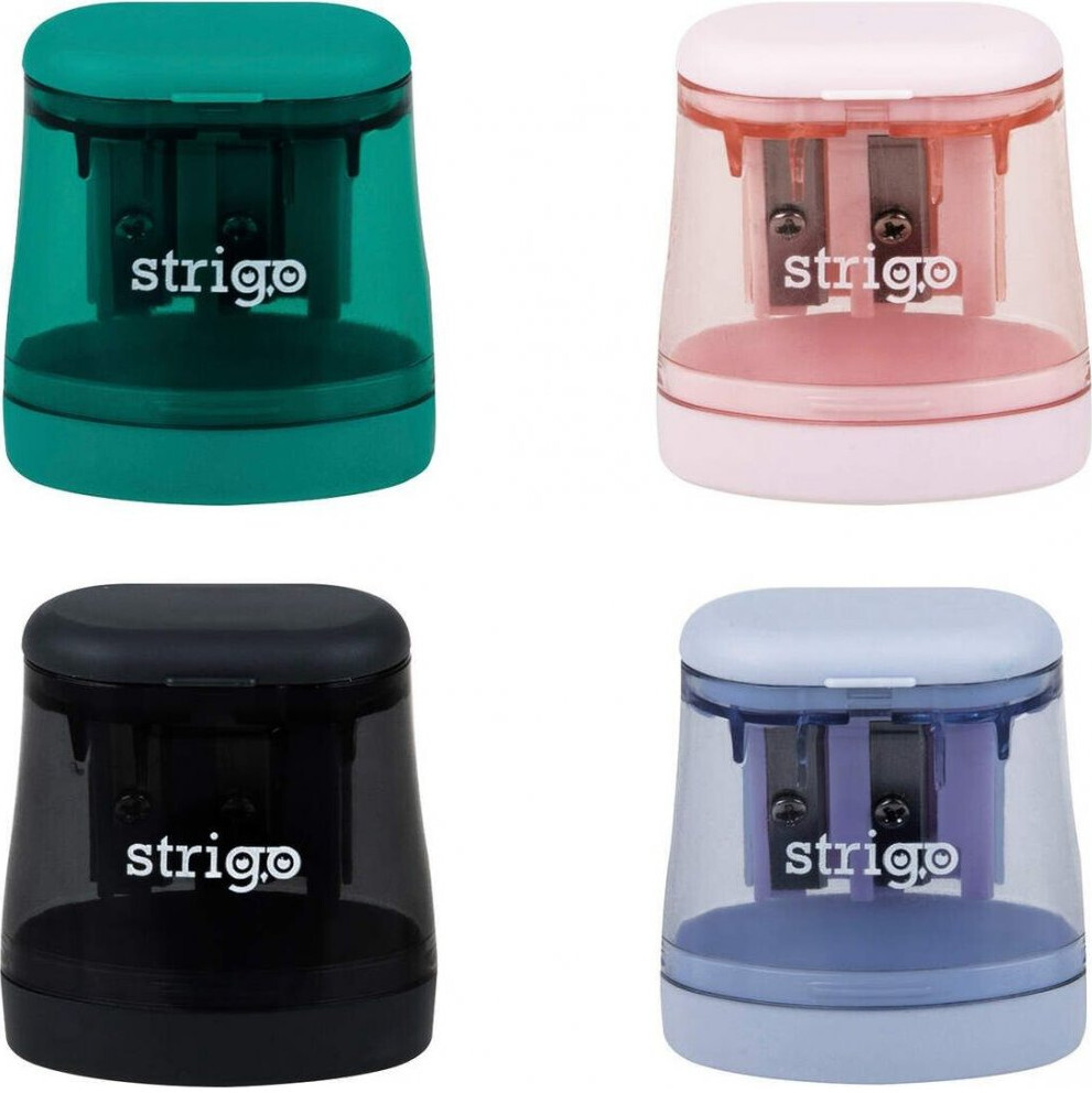 4x Temperówka Strigo, z pojemnikiem, 2 otwory, mix kolorów
