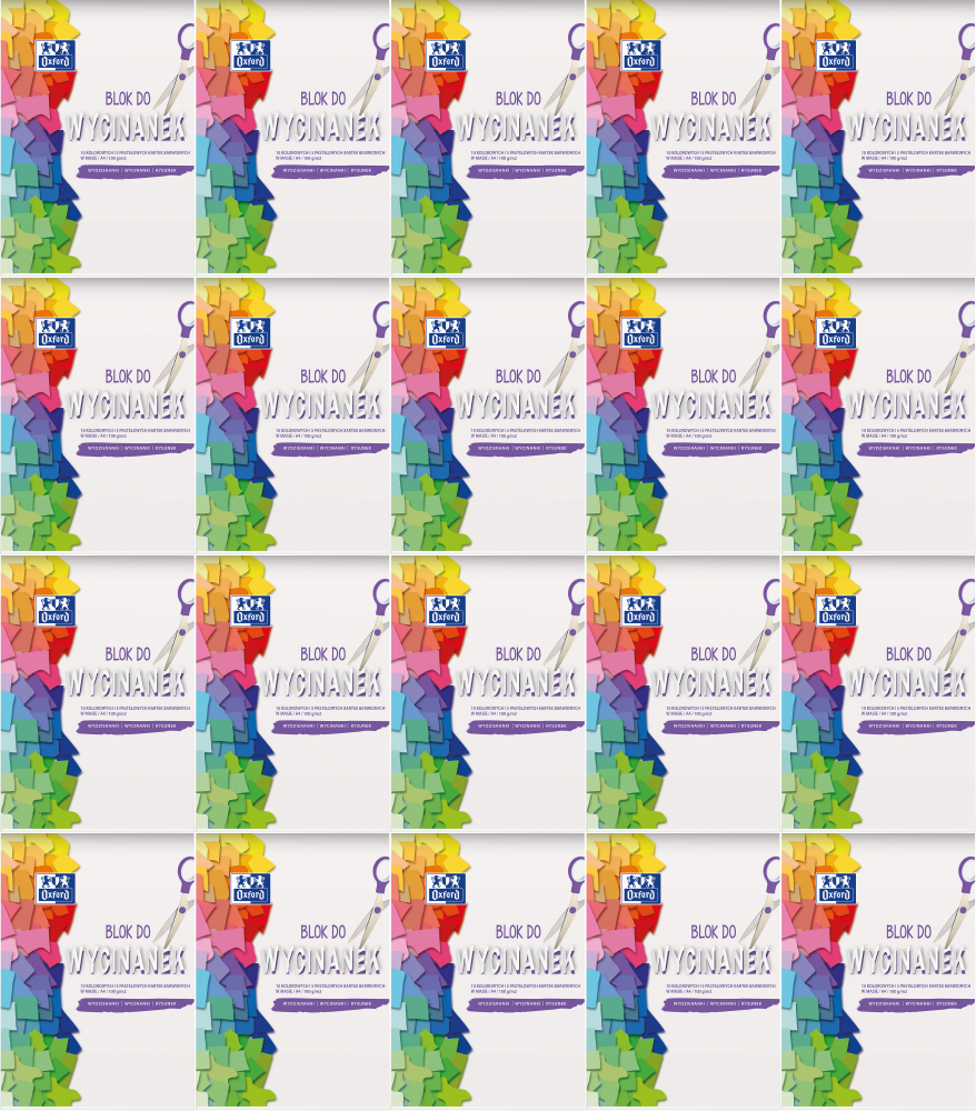 20x Blok do wycinanek Oxford, 15 kolorowych kartek, A4, 100g/m2
