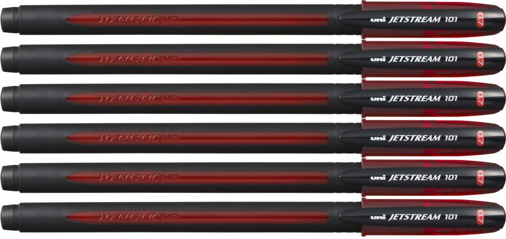 6x Pióro kulkowe UNI SX-101 Jetstream, 0.7mm, czerwony