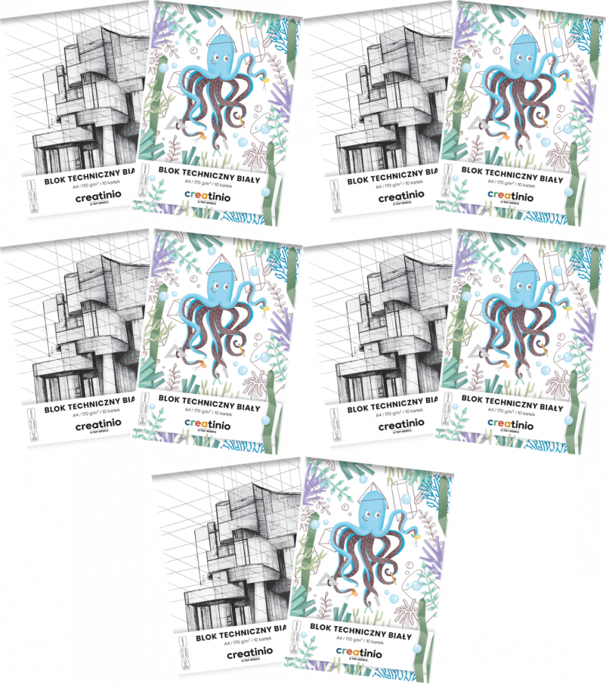 10x Blok techniczny TOP 2000 Creatino, A4, 10 kartek, biały