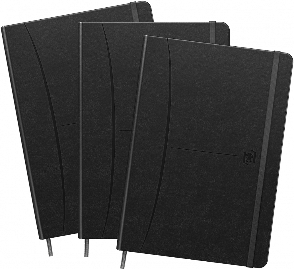 3x Notatnik w kratkę Oxford Signature, z gumką, A5, twarda oprawa, 80 kartek, czarny