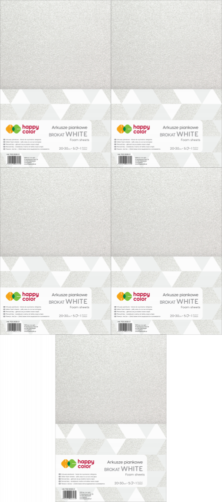 5x Arkusze piankowe brokatowe Happy Color, A4, 5 arkuszy, biały