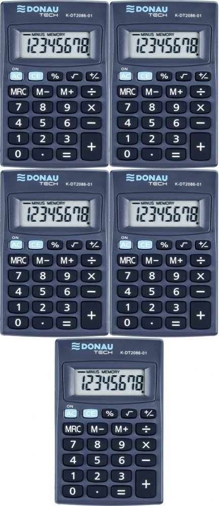 5x Mały kalkulator kieszonkowy Donau Tech, 8-cyfr, 85x56x9 mm, czarny