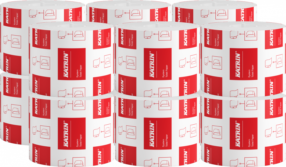 12x Papier toaletowy Katrin Classic System Toilet ECO, 2-warstwowy, 9.9cmx92m, 1 rolka, biały