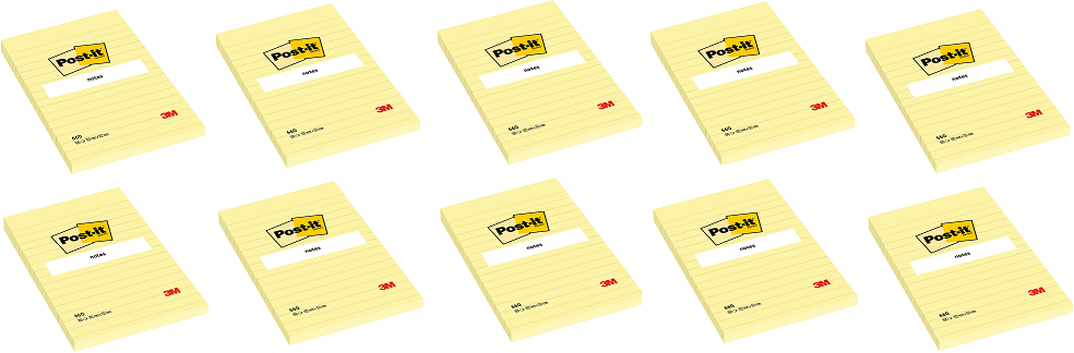 10x Karteczki samoprzylepne w linie Post-it, 102x152mm, 100 karteczek, żółty