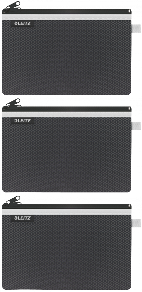 3x Koszulka/saszetka z suwakiem Leitz Wow, 2 przegródki, rozmiar L, 1 sztuka, czarny