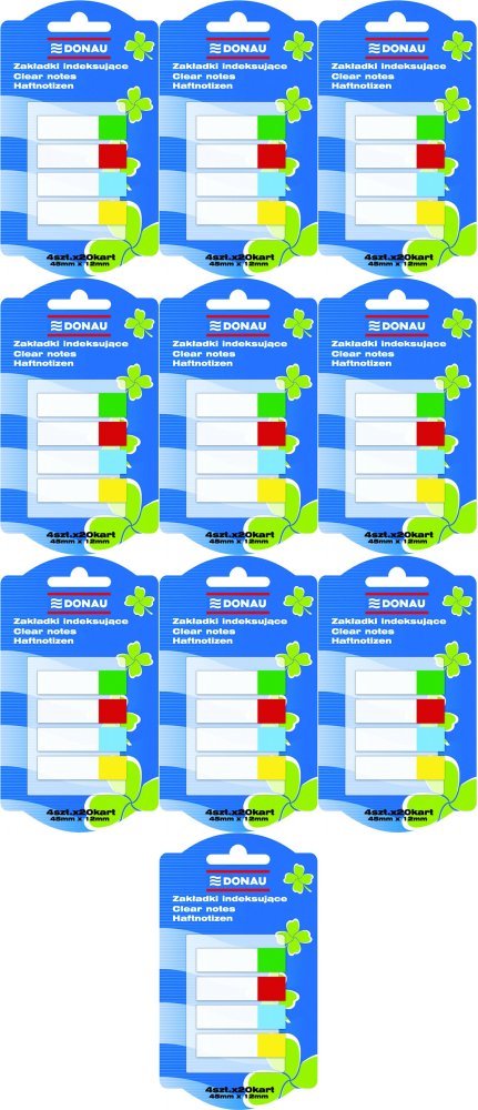 10x Zakładki samoprzylepne Donau, proste, indeksujące, folia PP, 12x45mm, 4x20 sztuk, mix kolorów