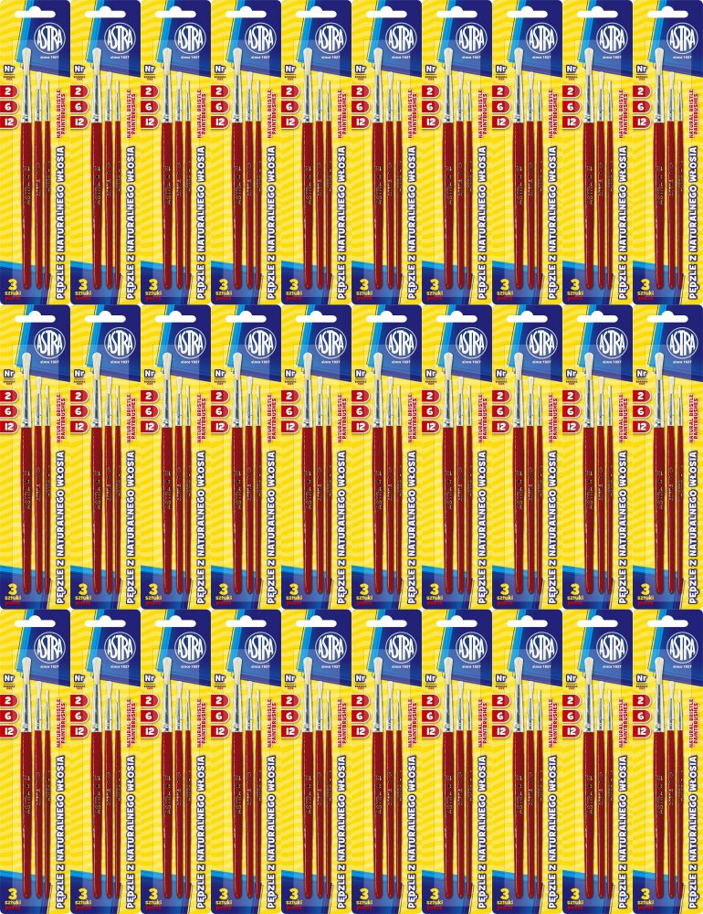 120x Zestaw pędzli Astra, z naturalnego włosia, rozmiar 2/6/12, 3 sztuki