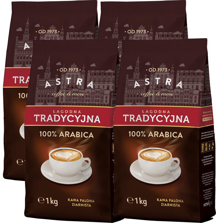 4x Kawa ziarnista Astra Łagodna Arabica, Tradycyjna, 1kg