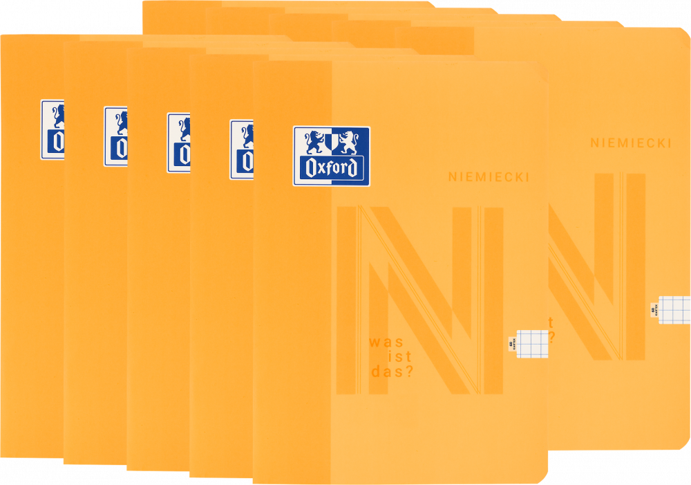 10x Zeszyt przedmiotowy w kratkę Oxford J. Niemiecki, A5, miękka oprawa, 60 kartek, żółty