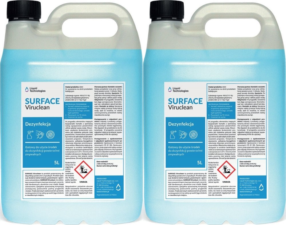 2x Płyn dezynfekujący do powierzchni Liquid Technologies Surface Viruclean, 5l