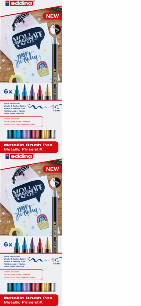 2x Pisak z końcówką pędzelkową edding 1340, 6 sztuk, mix kolorów metalicznych