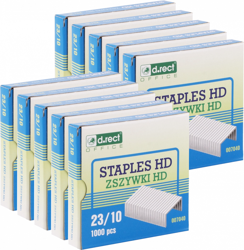 10x Zszywki D.Rect HD 23/10, 1000 sztuk, srebrny