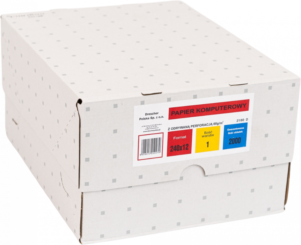 Papier offsetowy do drukarki igłowej (składanka) Drescher Polska Sp. z o.o., 240mmx12", 1+0, bez nadruku, 2000 składek
