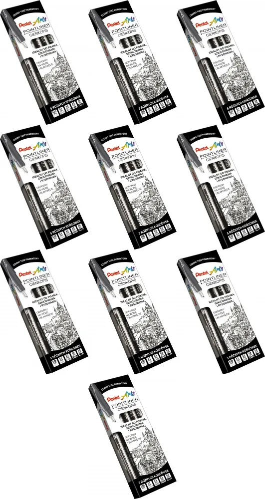 10x Cienkopis kalibrowany Pentel Pointliner, 5 sztuk, czarny