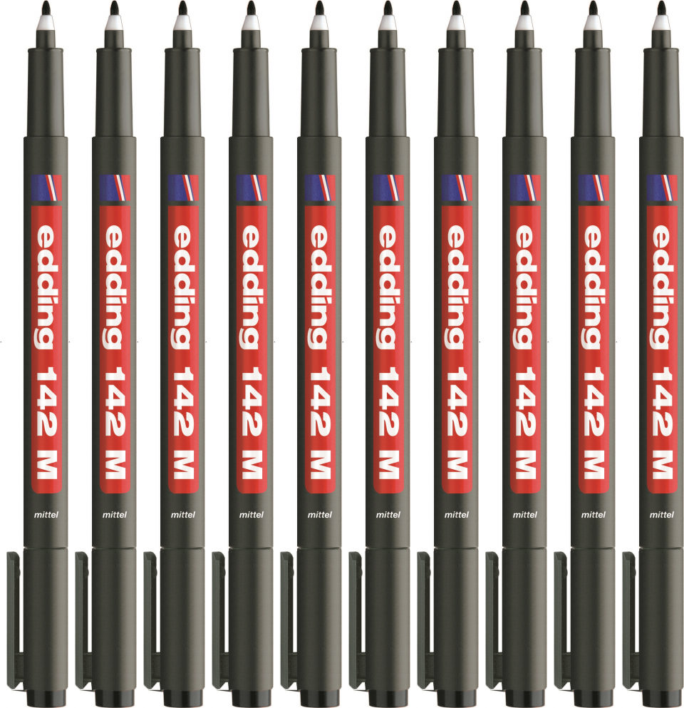 10x Foliopis permanentny edding 142M, okrągła, 1.0mm, czarny