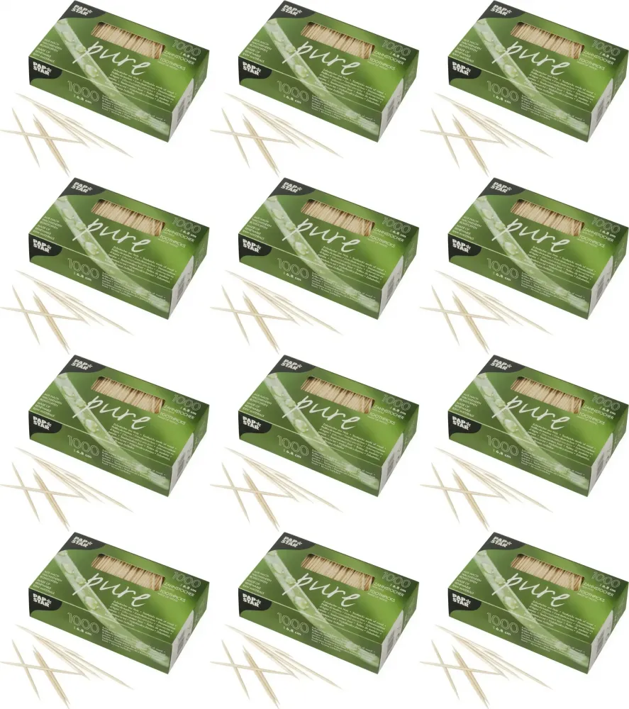 12x Wykałaczki Papstar, drewno, 1000 sztuk