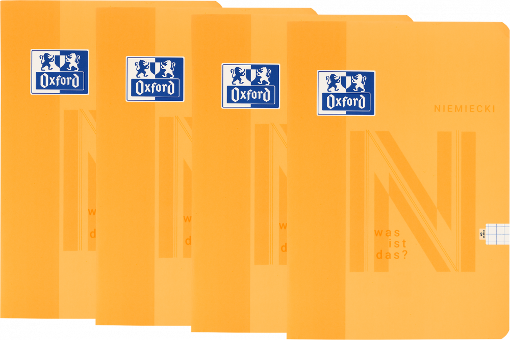 4x Zeszyt przedmiotowy w kratkę Oxford J. Niemiecki, A5, miękka oprawa, 60 kartek, żółty