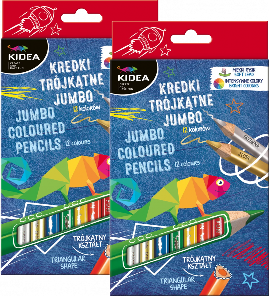 2x Kredki ołówkowe Kidea Jumbo, grube, 12 sztuk, mix kolorów