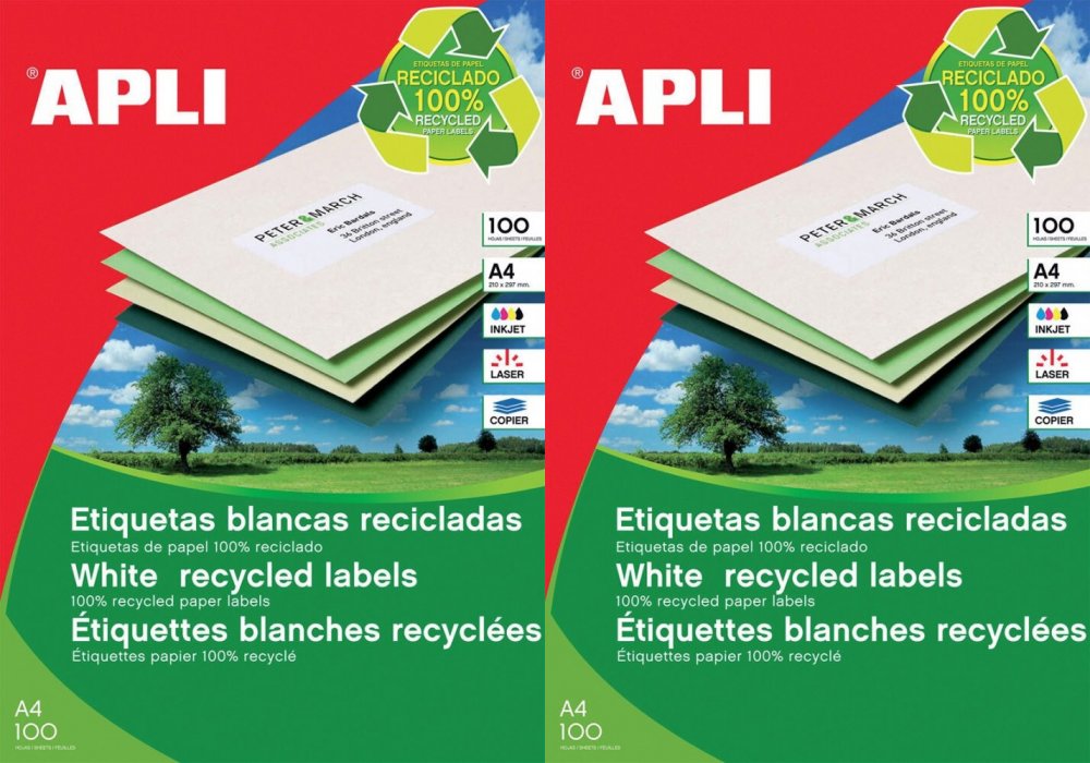 2x Etykiety samoprzylepne ekologiczne Apli, 70x37mm,100 arkuszy, biały