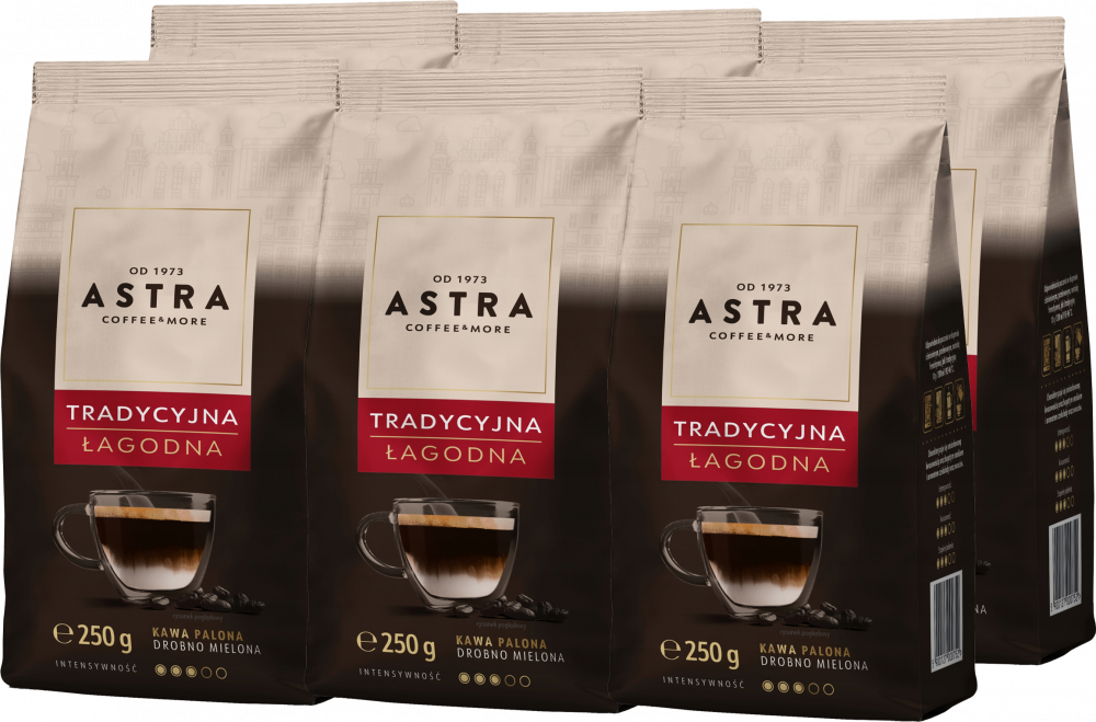 6x Kawa mielona Astra Łagodna Tradycyjna, drobno mielona, 250g