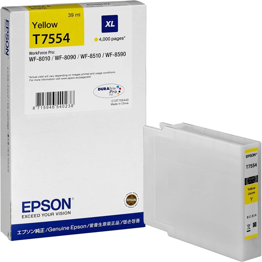 Tusz Epson (C13T755440), T7554 XL, 39ml, 4000 stron, yellow (żółty)