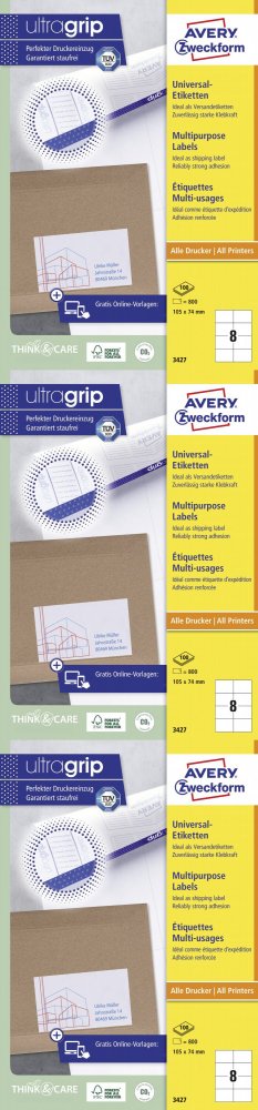 3x Etykiety samoprzylepne Avery Zweckform, 105x74mm, 100 arkuszy, biały