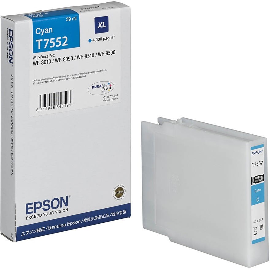 Tusz Epson (C13T755240), T7552 XL, 39ml, 4000 stron, cyan (błękitny)