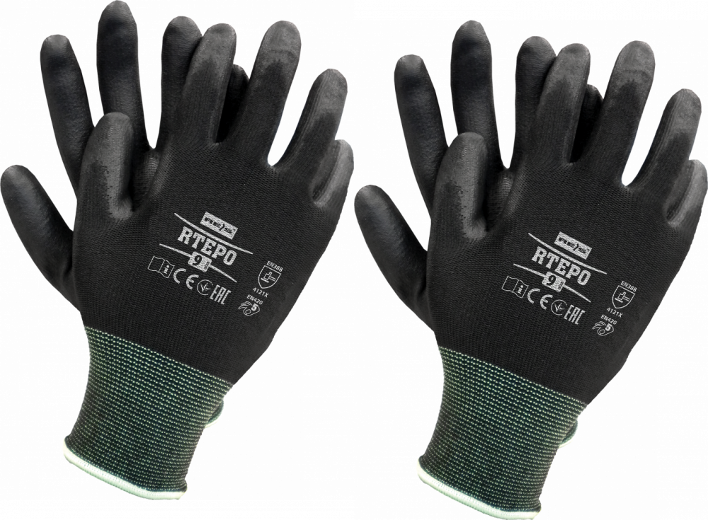 2x Rękawice robocze Reis Rtepo BB, powlekane, rozmiar 10, czarny