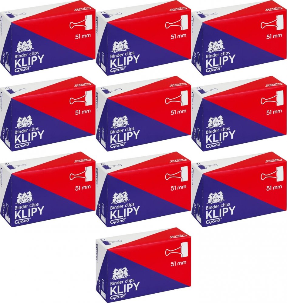 10x Klip biurowy Grand, 51 mm, 12 sztuk, czarny
