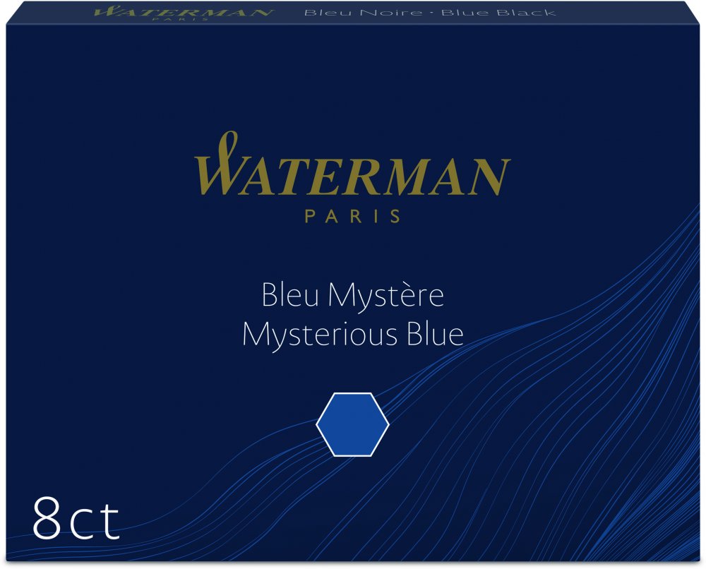 Naboje do piór Waterman, Standard, długie, 8 sztuk, czarno-niebieski