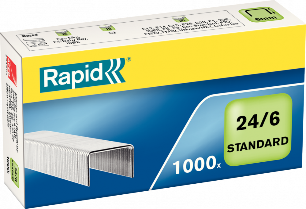 Zszywki Rapid Standard, 24/6 1M, 1000 sztuk, srebrny