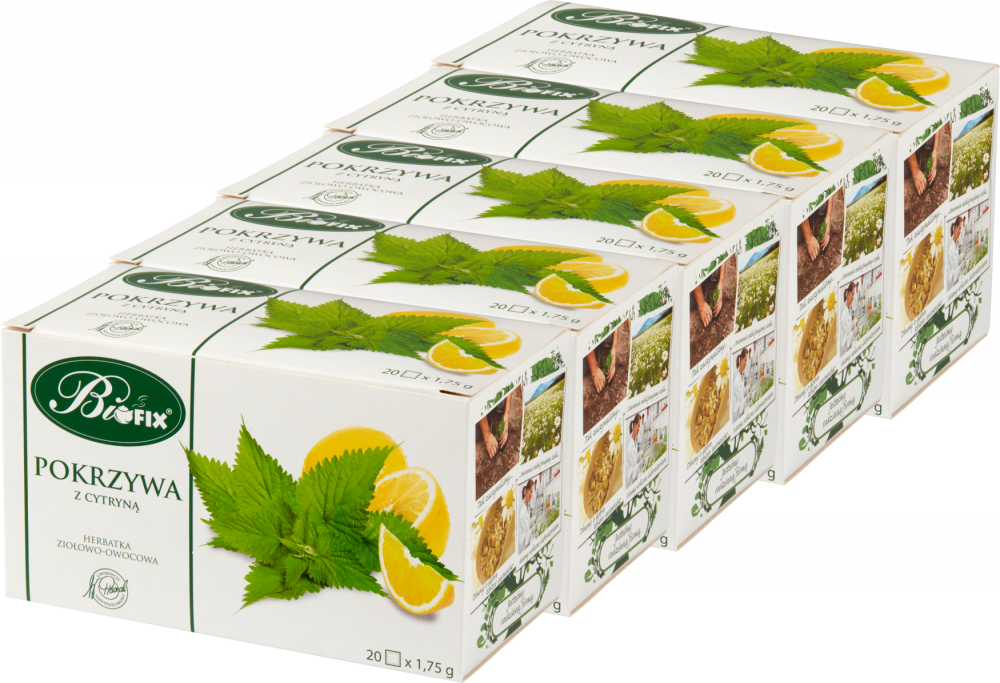 5x Herbata ziołowa w torebkach Bifix, pokrzywa z cytryną, 20 sztuk x 1.75g