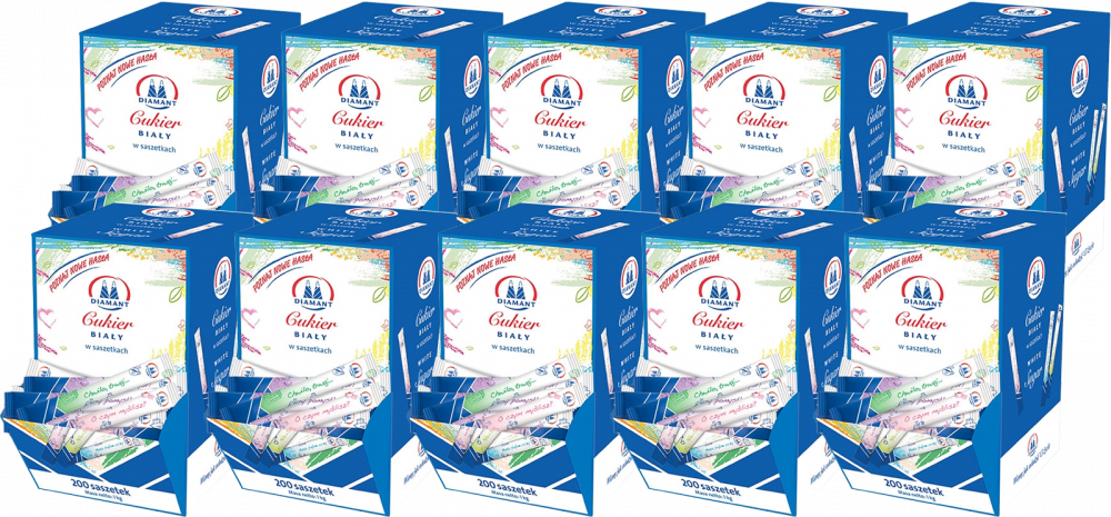 10x cukier biały Diamant, w saszetkach, 200 sztuk, 200x5g