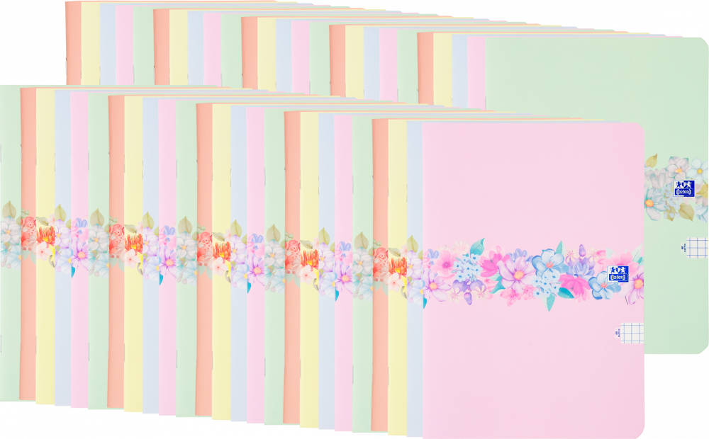 50x Zeszyt w kratkę Oxford Flowers, A5, miękka oprawa, 60 kartek, mix wzorów