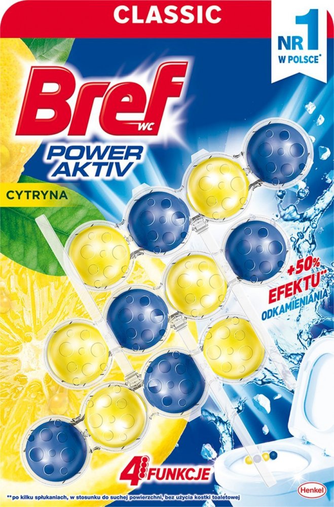Zawieszka (kulki) do WC Bref, Color Activ Odor Stop, cytryna, 3x 50g