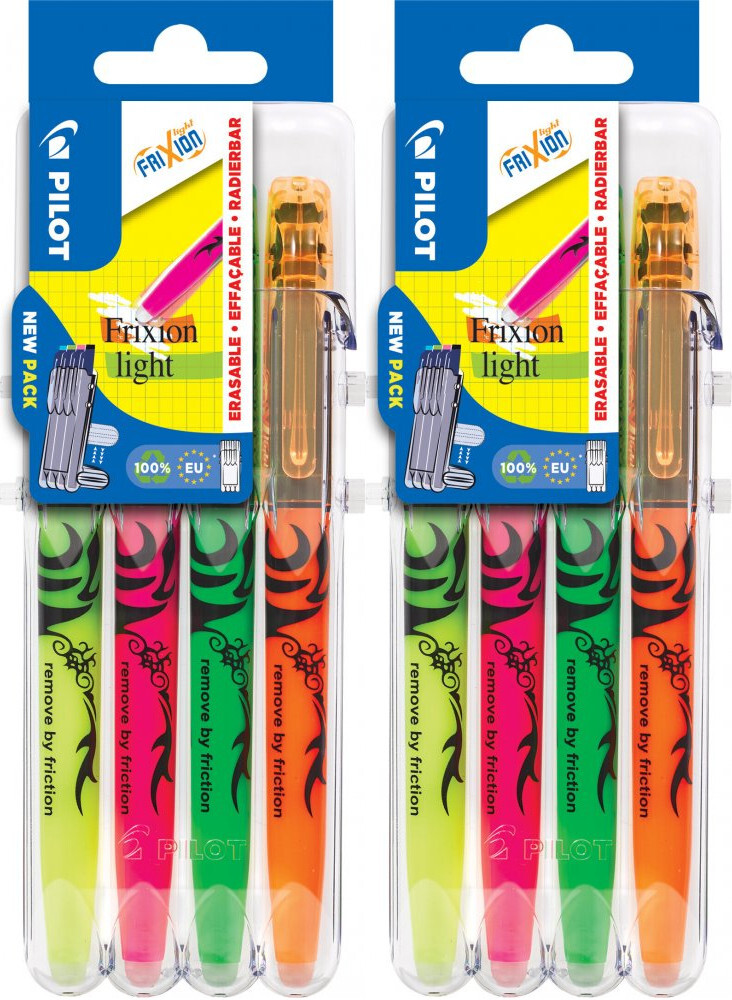 2x Zakreślacz wymazywalny Pilot Frixion Light X4, ścięta, 4mm, 4 sztuki, mix kolorów