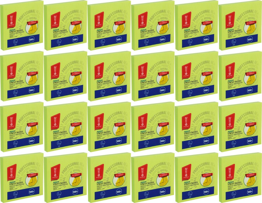 24x Karteczki samoprzylepne MemoBe, 75x75mm, 100 karteczek, neonowy zielony