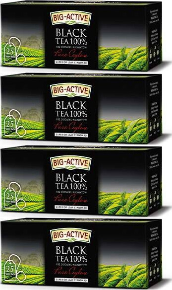 4x Herbata czarna w torebkach Big-Active Pure Ceylon Black, 25 sztuk x 1.5g