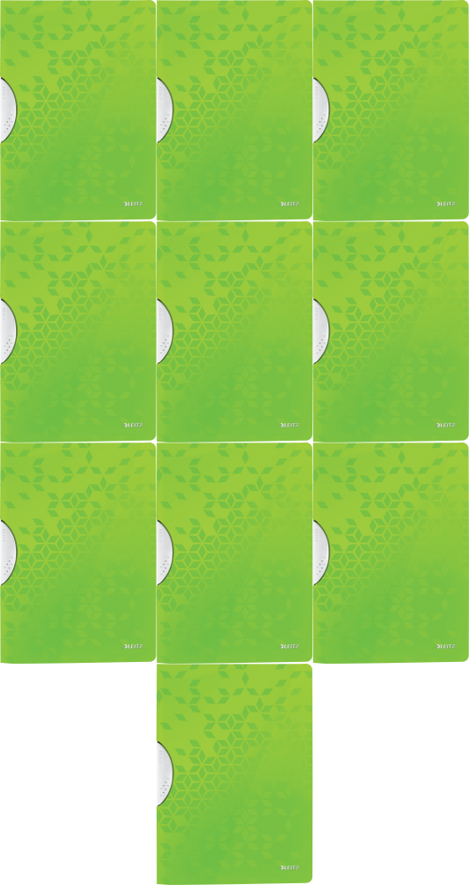 10x Skoroszyt plastikowy z klipsem Leitz Wow ColorClip, A4, do 30 kartek, zielony