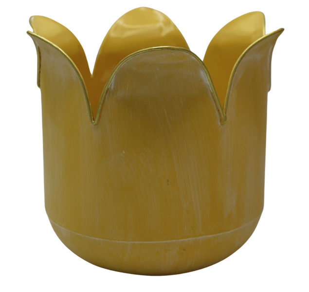 Doniczka kwiat metalowa żółta 31x31x23
