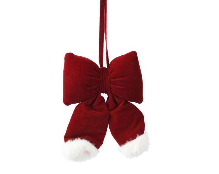 Zawieszka Kokarda aksamitna czerwona z białym futerkiem 26 cm