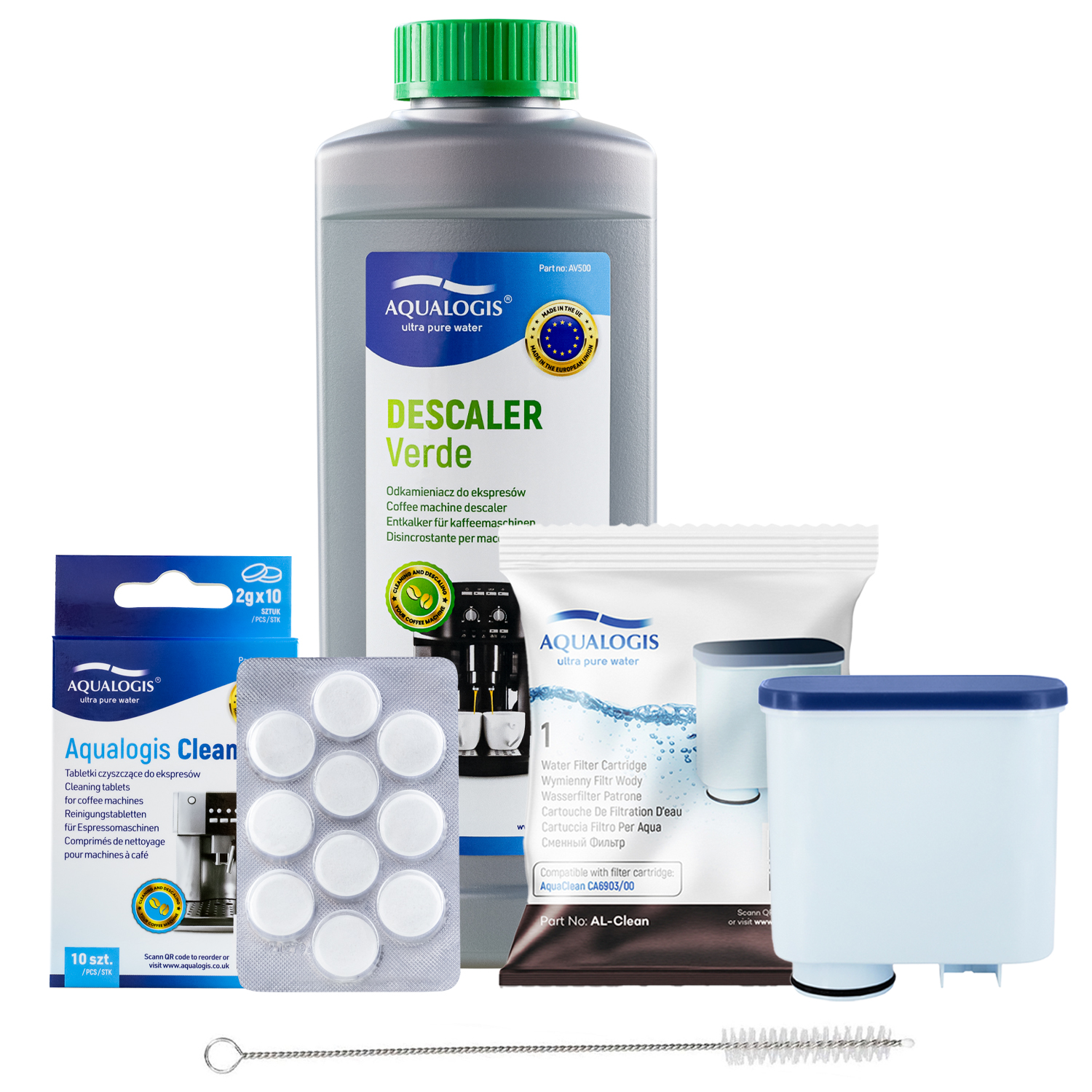 Filtr AL-Clean do ekspresu Philips/Saeco + Tabletki, Odkamieniacz, szczotka